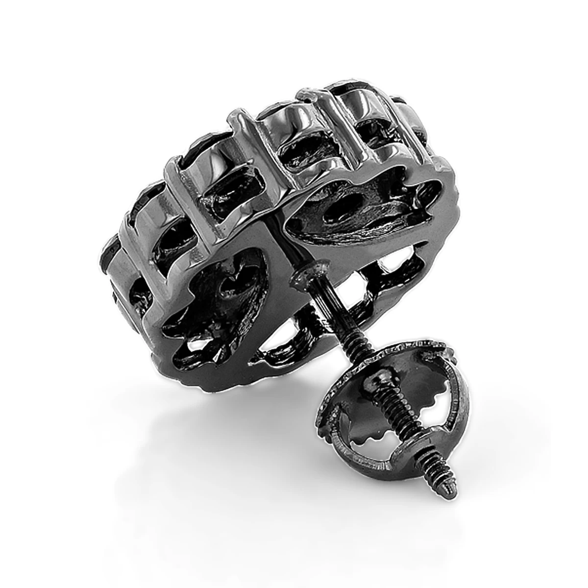 Large Black Diamond Cluster Earrings 3.5 Ct 10K Black Plated Gold Studs - Image 2