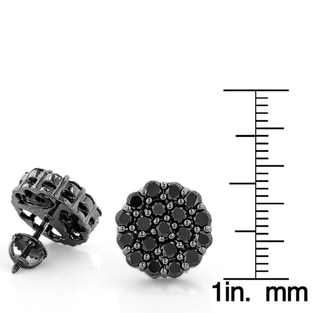 Large Black Diamond Cluster Earrings 3.5 Ct 10K Black Plated Gold Studs - Image 5