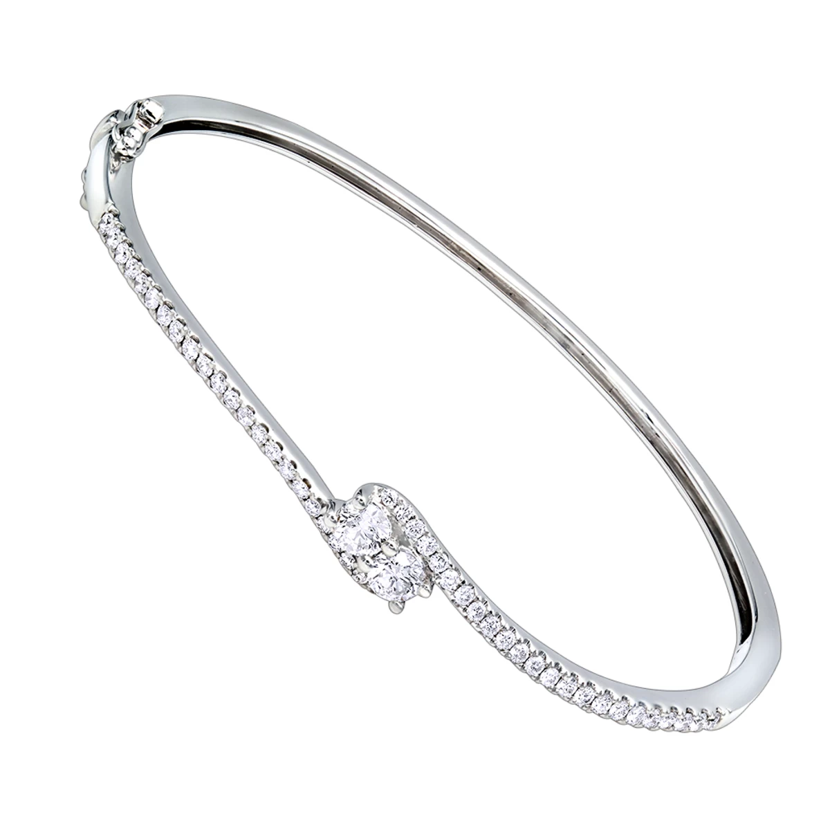 Love And Friendship Women's Diamond Bangle Bracelet 14K White Gold 1.1ct Luxurman
