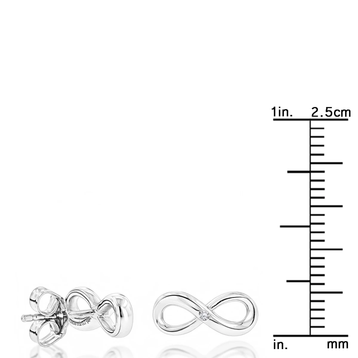 Luxurman Love Quotes: Small Diamond Infinity Earrings Sterling Silver Studs - Image 4