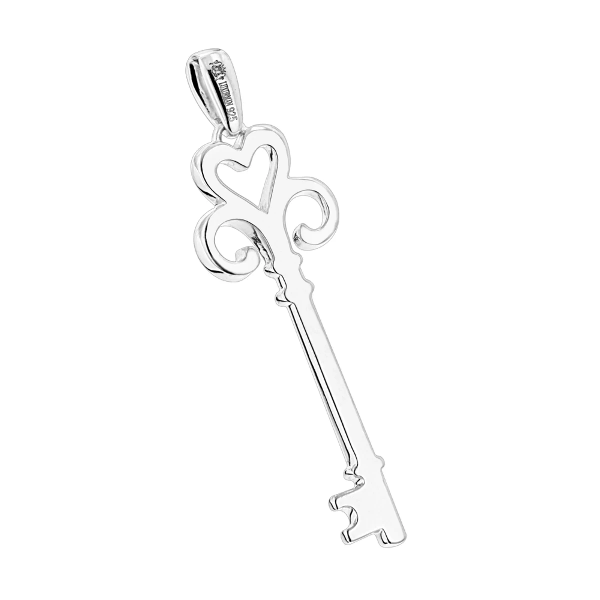 Luxurman Love Quotes: Sterling Silver Heart Shape Diamond Key Necklace - Image 2