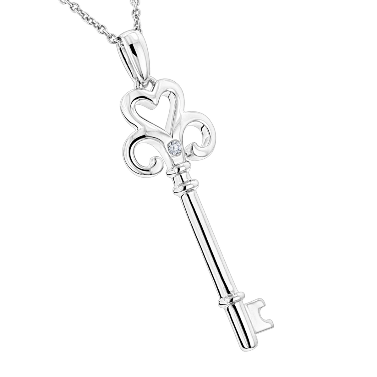 Luxurman Love Quotes: Sterling Silver Heart Shape Diamond Key Necklace