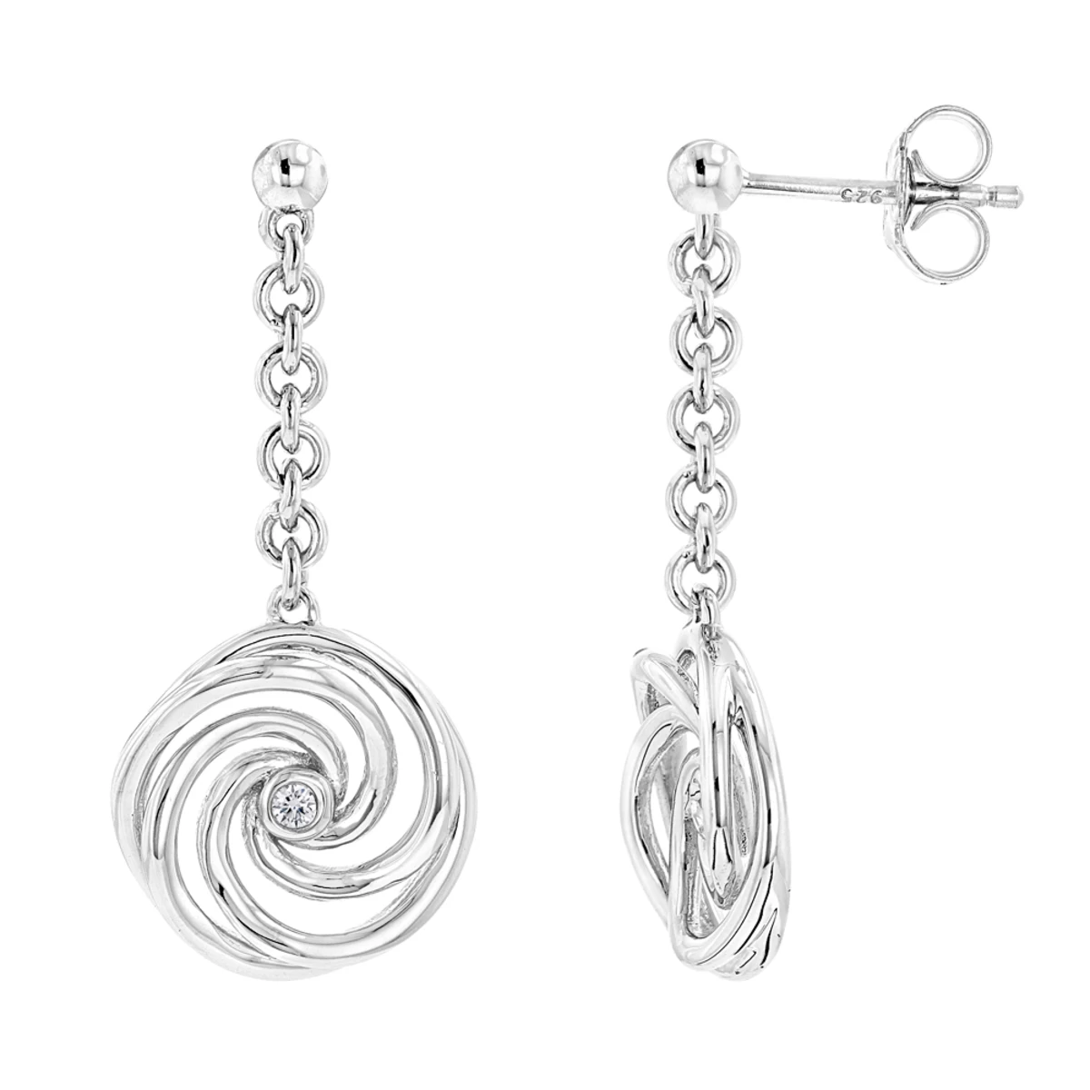Luxurman Love Quotes Sterling Silver Swirl Diamond Drop Earrings Women's