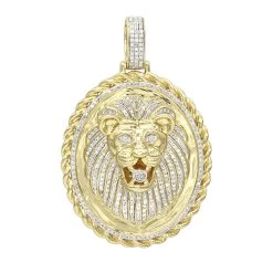 LUXURMAN Medallion 14K Yellow Gold Real Diamond Lions Head Pendant 1ct
