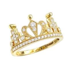 Luxurman Women's 14K Yellow Gold Queen Crown Ring With Diamonds 0.35ct