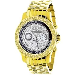 Yellow Gold Plated Real Diamond Watch For Men Luxurman Raptor 0.25ct Metal Band