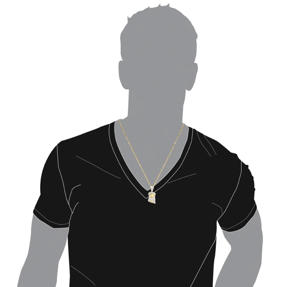 Mini Diamond Jesus Head Pendant 10K Yellow Gold 1/2 Carat - Image 5