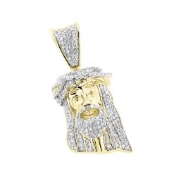 Mini Diamond Jesus Head Pendant 10K Yellow Gold 1/2 Carat