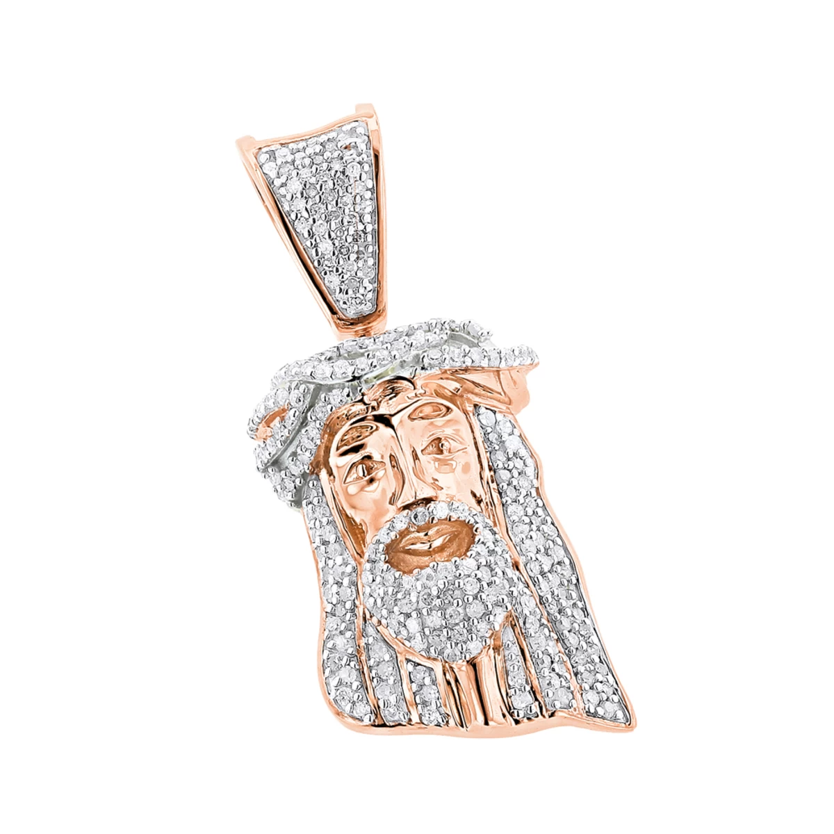 Mini Diamond Jesus Head Pendant 10K Yellow Gold 1/2 Carat - Image 3
