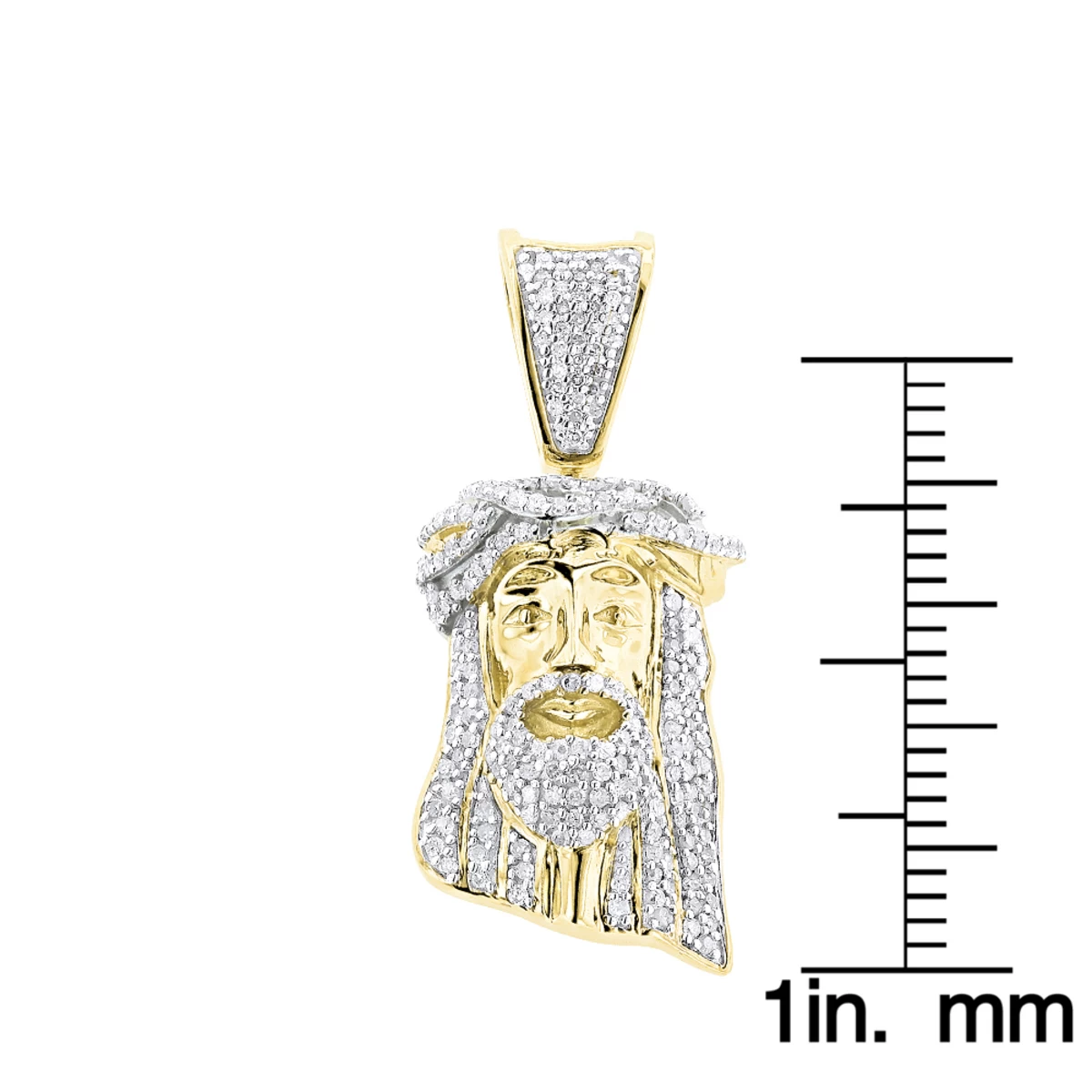 Mini Diamond Jesus Head Pendant 10K Yellow Gold 1/2 Carat - Image 6