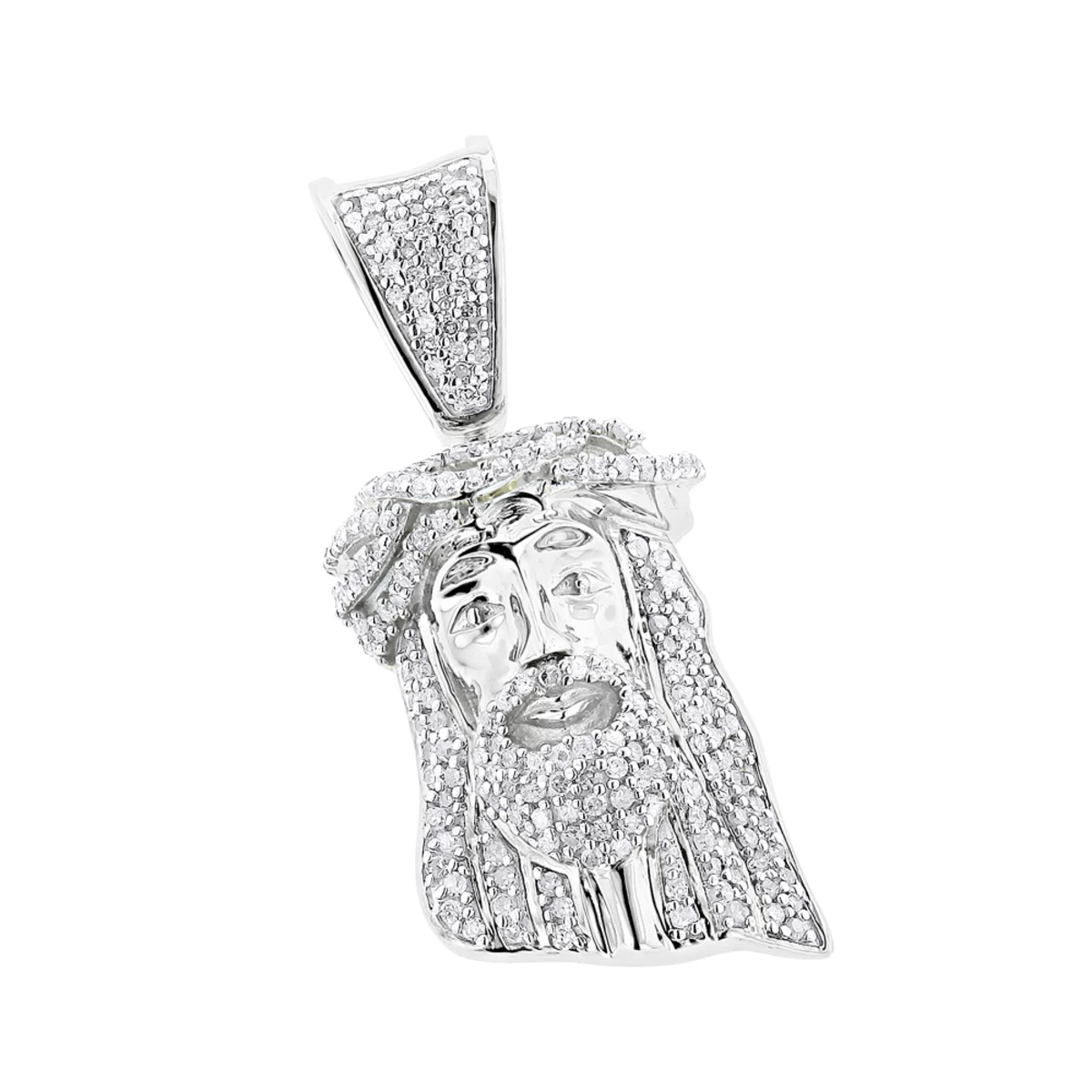 Mini Diamond Jesus Head Pendant 10K Yellow Gold 1/2 Carat - Image 2