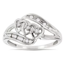 Moms 10K White Gold Heart Shaped Diamond Ring 0.10ct