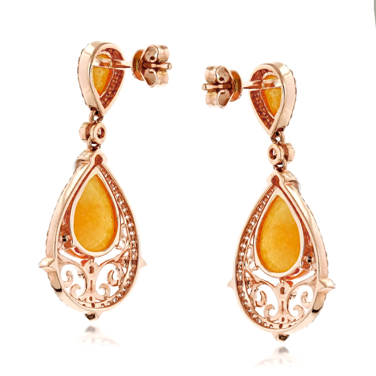 Orange Aventurine Gemstone Diamond Earrings 7.56ct 14K Rose Gold - Image 4