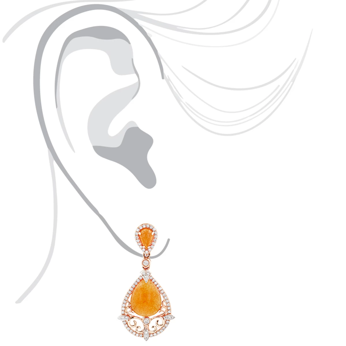 Orange Aventurine Gemstone Diamond Earrings 7.56ct 14K Rose Gold - Image 5
