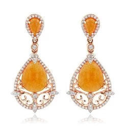 Orange Aventurine Gemstone Diamond Earrings 7.56ct 14K Rose Gold