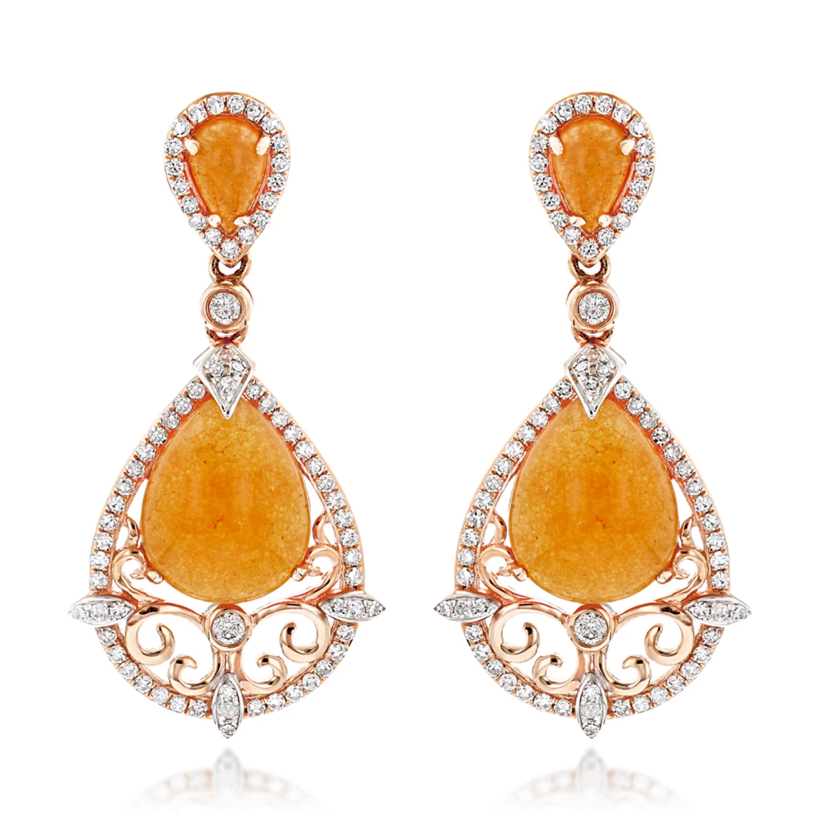 Orange Aventurine Gemstone Diamond Earrings 7.56ct 14K Rose Gold