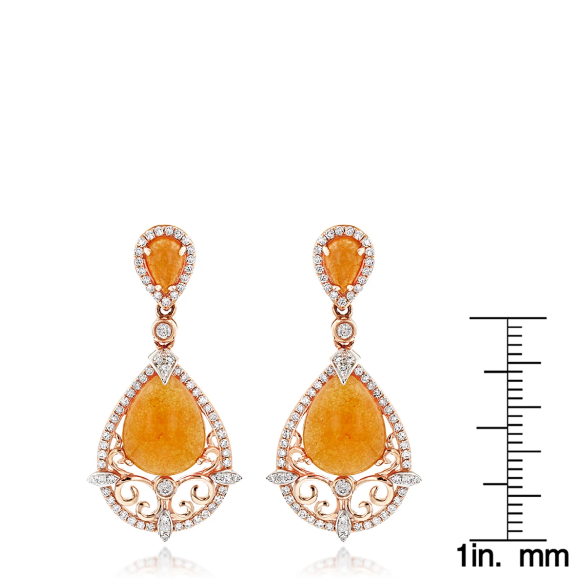 Orange Aventurine Gemstone Diamond Earrings 7.56ct 14K Rose Gold - Image 6