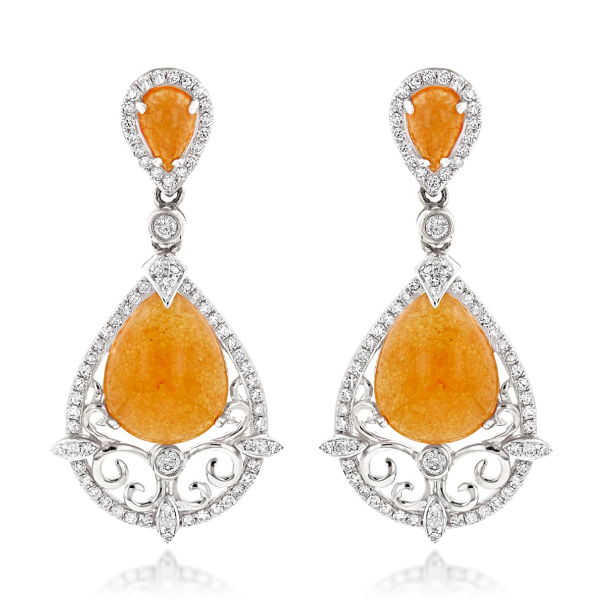Orange Aventurine Gemstone Diamond Earrings 7.56ct 14K Rose Gold - Image 2