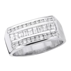 Platinum Men's Round & Baguette Diamonds Ring 1.24ct