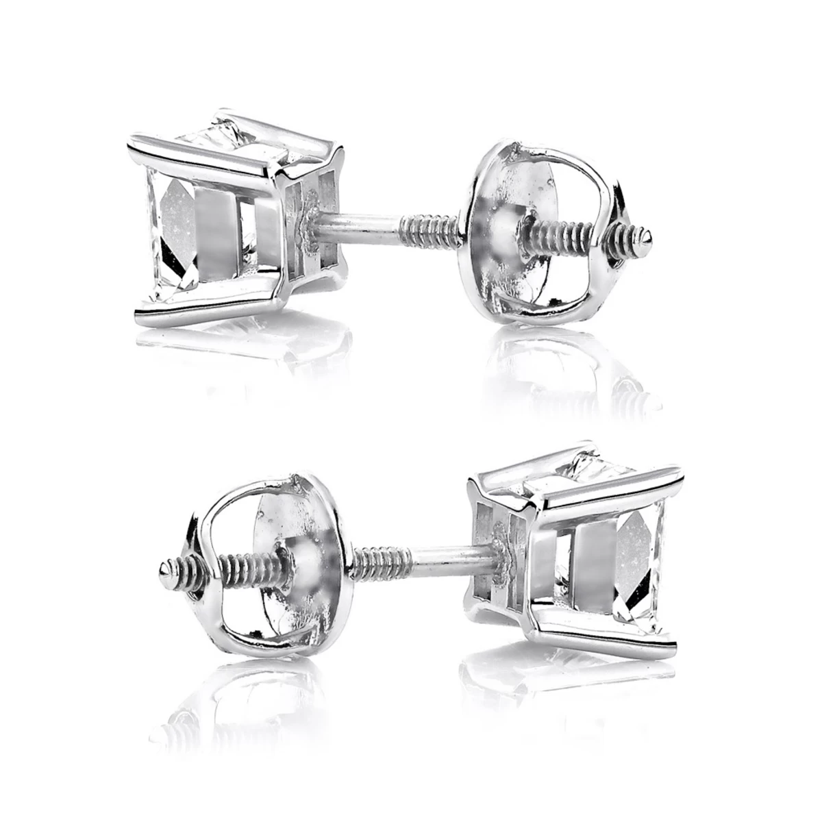 Princess Cut Diamond Platinum Stud Earrings 0.75ct - Image 2