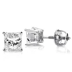 Princess Cut Diamond Platinum Stud Earrings 0.75ct