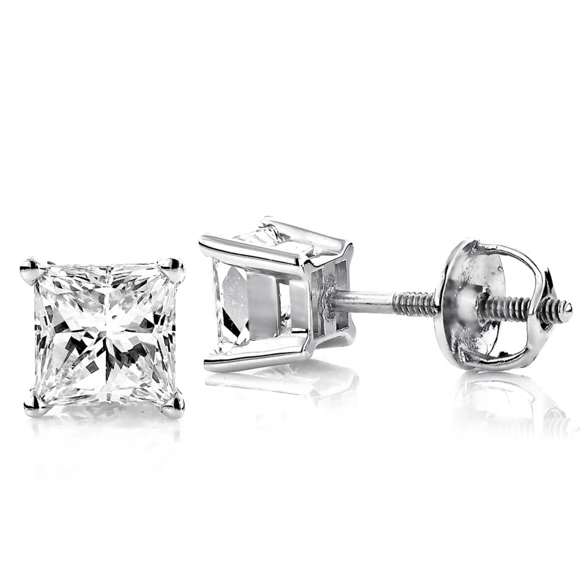 Princess Cut Diamond Platinum Stud Earrings 0.75ct