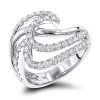 Gold Diamond Wave Right Hand Ring For Women 1.5ct 14K White Gold
