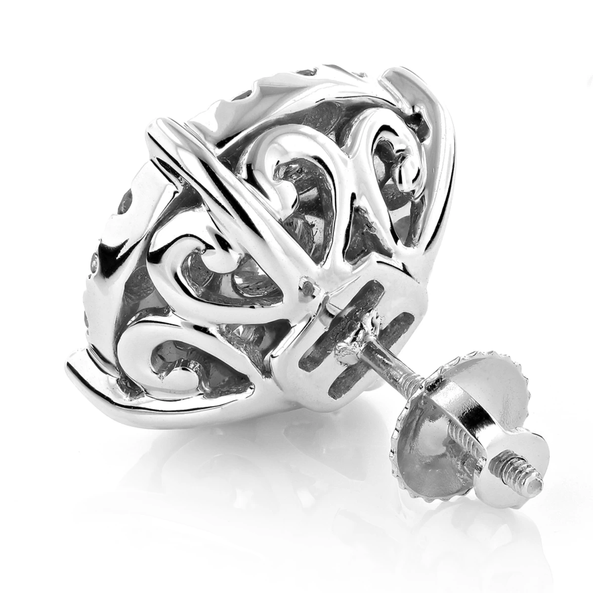 Single Oversized Cluster Men's 18K Rose Gold Round Diamond Stud Earring 2ct - Image 3