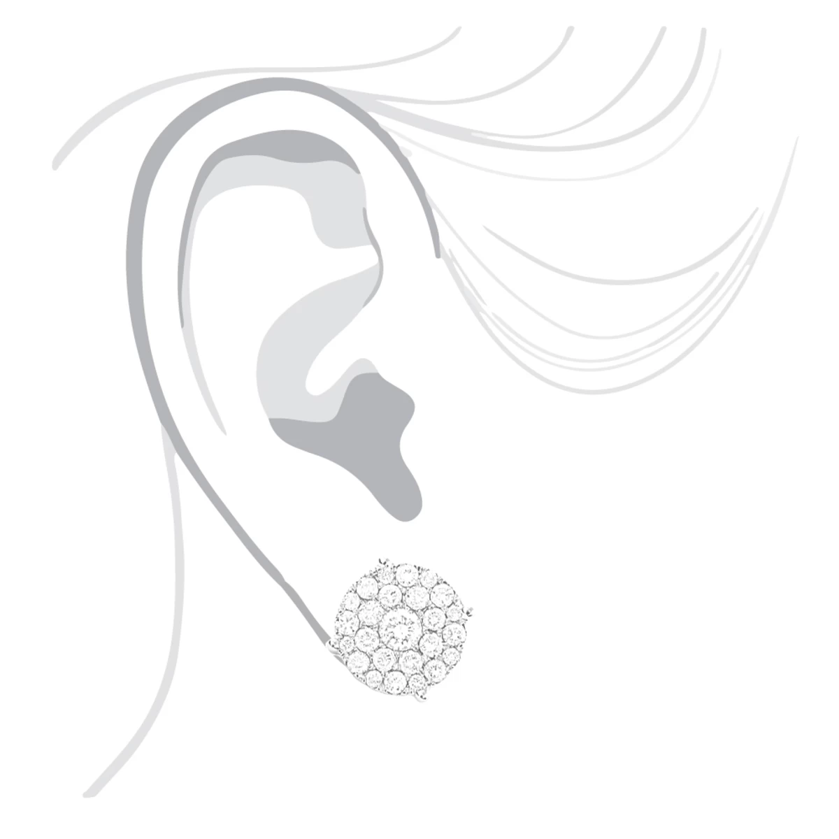 Single Oversized Cluster Men's 18K Rose Gold Round Diamond Stud Earring 2ct - Image 2