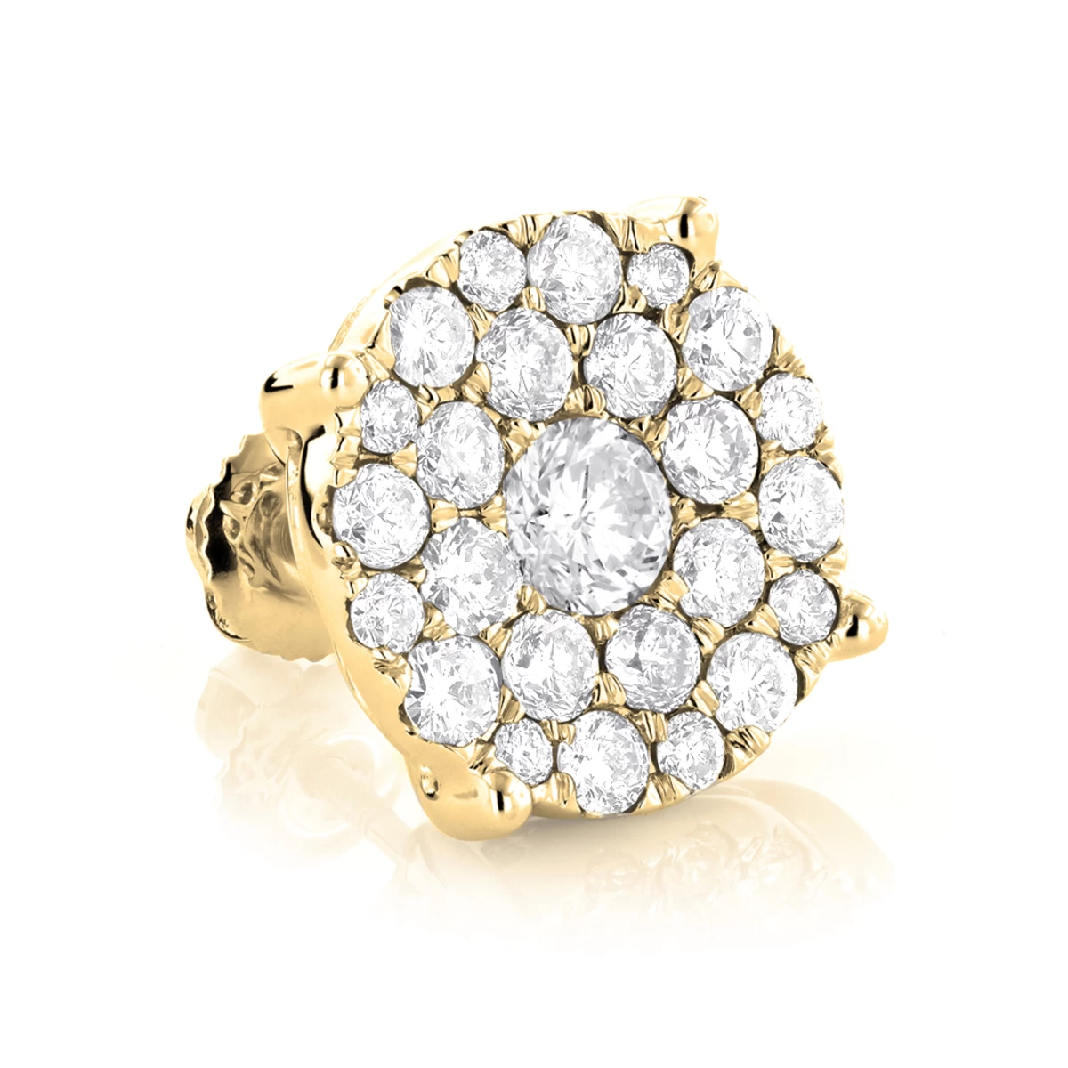 Single Oversized Cluster Men's 18K Rose Gold Round Diamond Stud Earring 2ct - Image 4