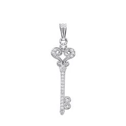Small 14K White Gold Diamond Key Pendant 0.20ct