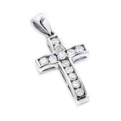 Small 14K Rose Gold Round Diamond Cross Pendant 0.55ct