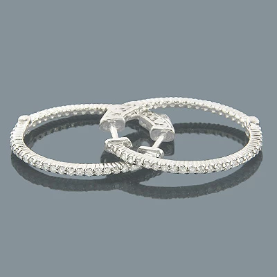 Small Diamond Hoops 14K White Gold Diamond Hoop Earrings 0.55ct