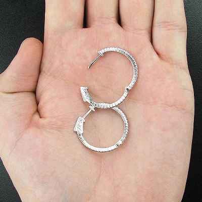 Small Diamond Hoops 14K White Gold Diamond Hoop Earrings 0.55ct - Image 2