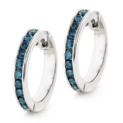 Small Hoop Blue Diamond Earrings 0.55ct 14K White Gold Huggies