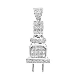 10K White Gold Power Plug Real Diamond Pendant For Men 0.5ct By Luxurman 1.8in