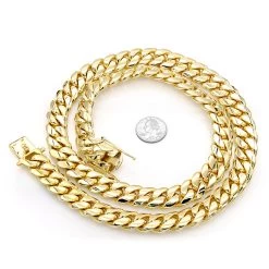 Solid 14K Yellow Gold Miami Cuban Link Chain Necklace For Men 18mm 22-40in