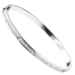 18K White Gold Diamond Bangle Bracelet For Women 1.2 Ct Love Bracelet