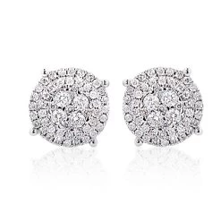 Sparkling Round Diamond Cluster Earrings Studs For Men & Women 14K White Gold