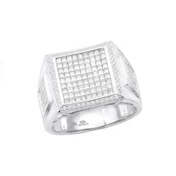 Square 14K White Gold Men's Princess Cut Diamond Ring 2.65ct