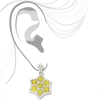Star Dangle Earrings With White And Yellow Diamonds 0.80ct 14K Yellow Gold - Image 2