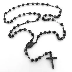 Sterling Silver Rosary Necklace Black Rhodium Plating 5mm Beads