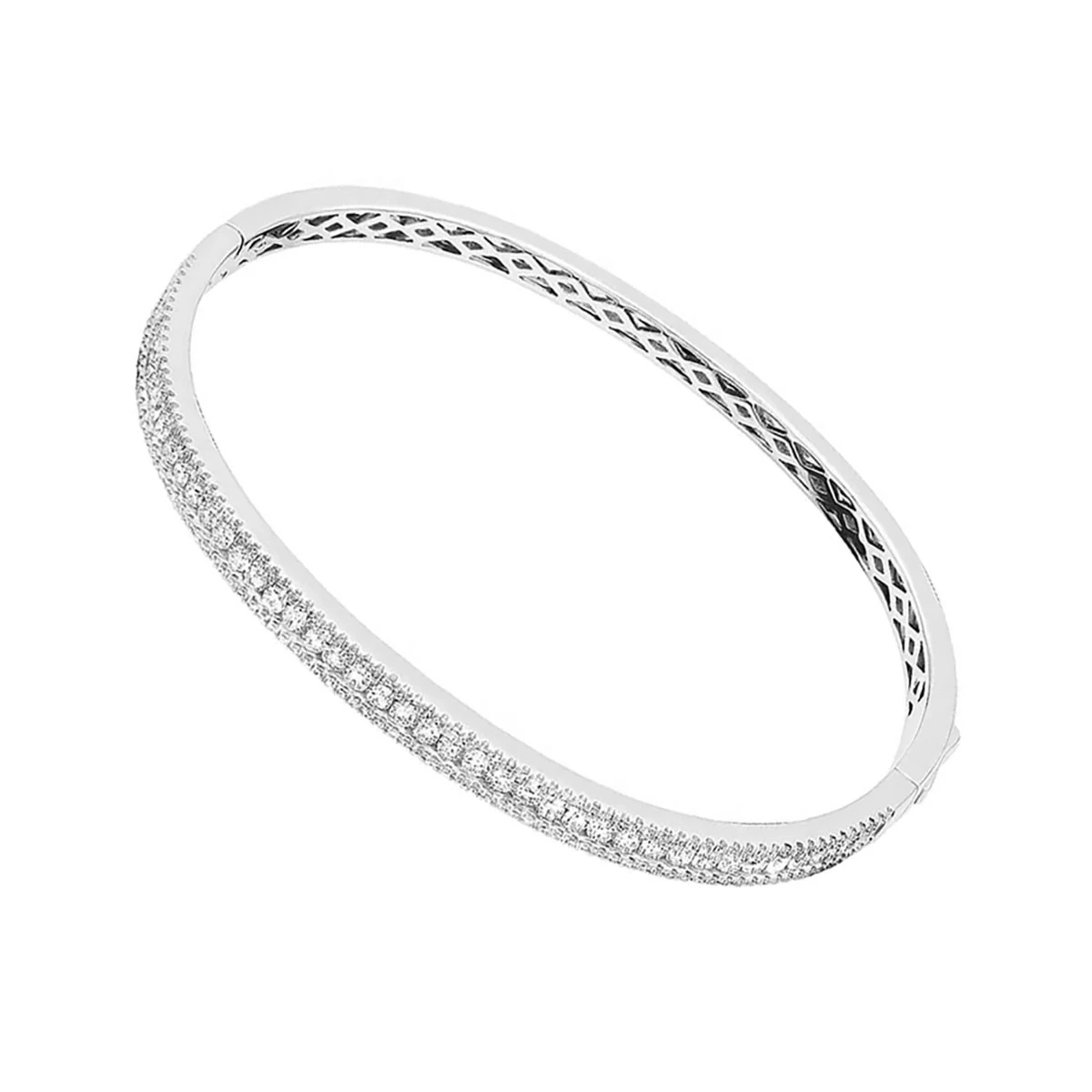14K White Gold Thin Diamond Bangle Bracelet For Women 2.5 Carat - Image 2