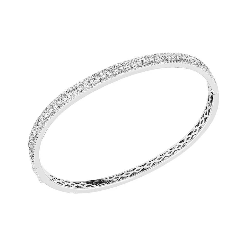 14K White Gold Thin Diamond Bangle Bracelet For Women 2.5 Carat