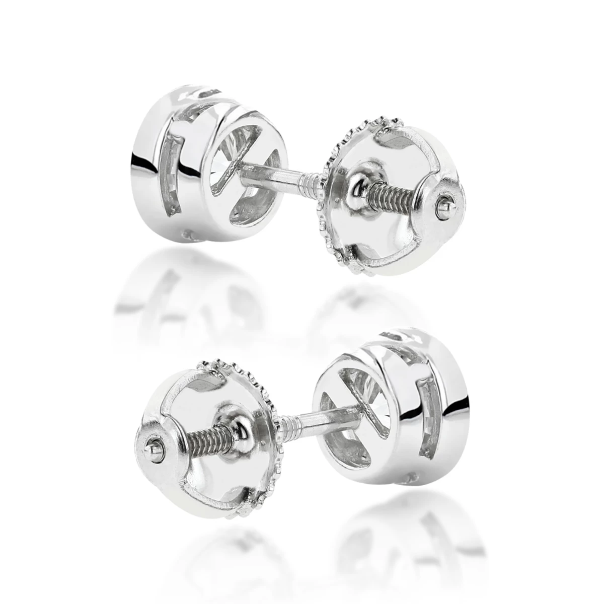 Two Carat 14K White Gold Solitaire Round Diamond Bezel Stud Earrings 7mm - Image 4