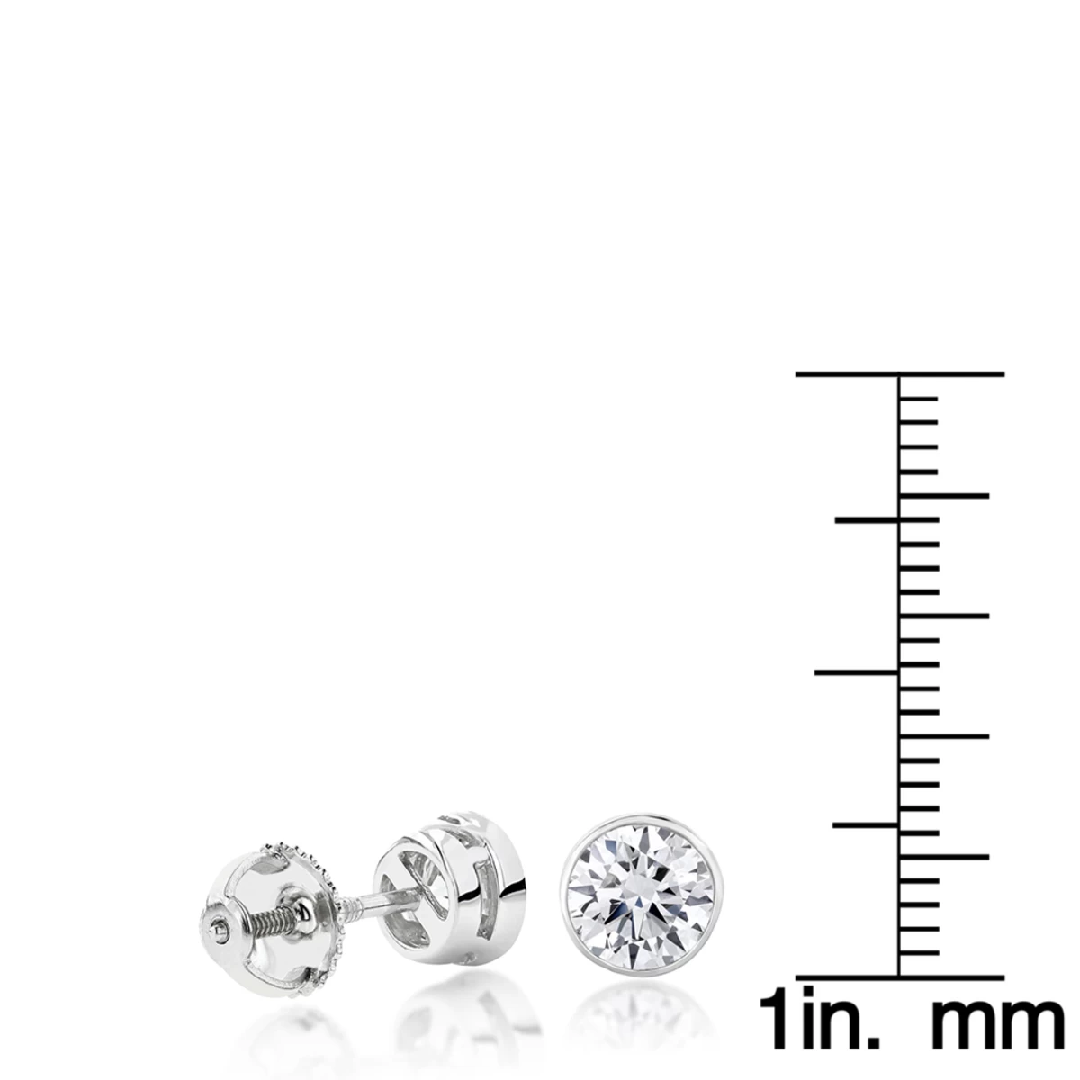 Two Carat 14K White Gold Solitaire Round Diamond Bezel Stud Earrings 7mm - Image 5