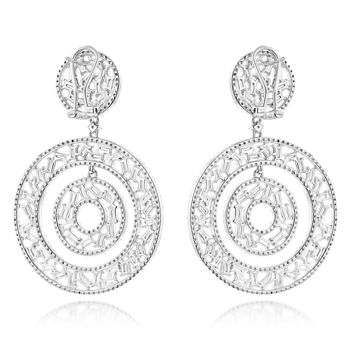 Unique 14K White Gold Designer Baguette Round Diamond Earrings For Women 7ct - Image 4