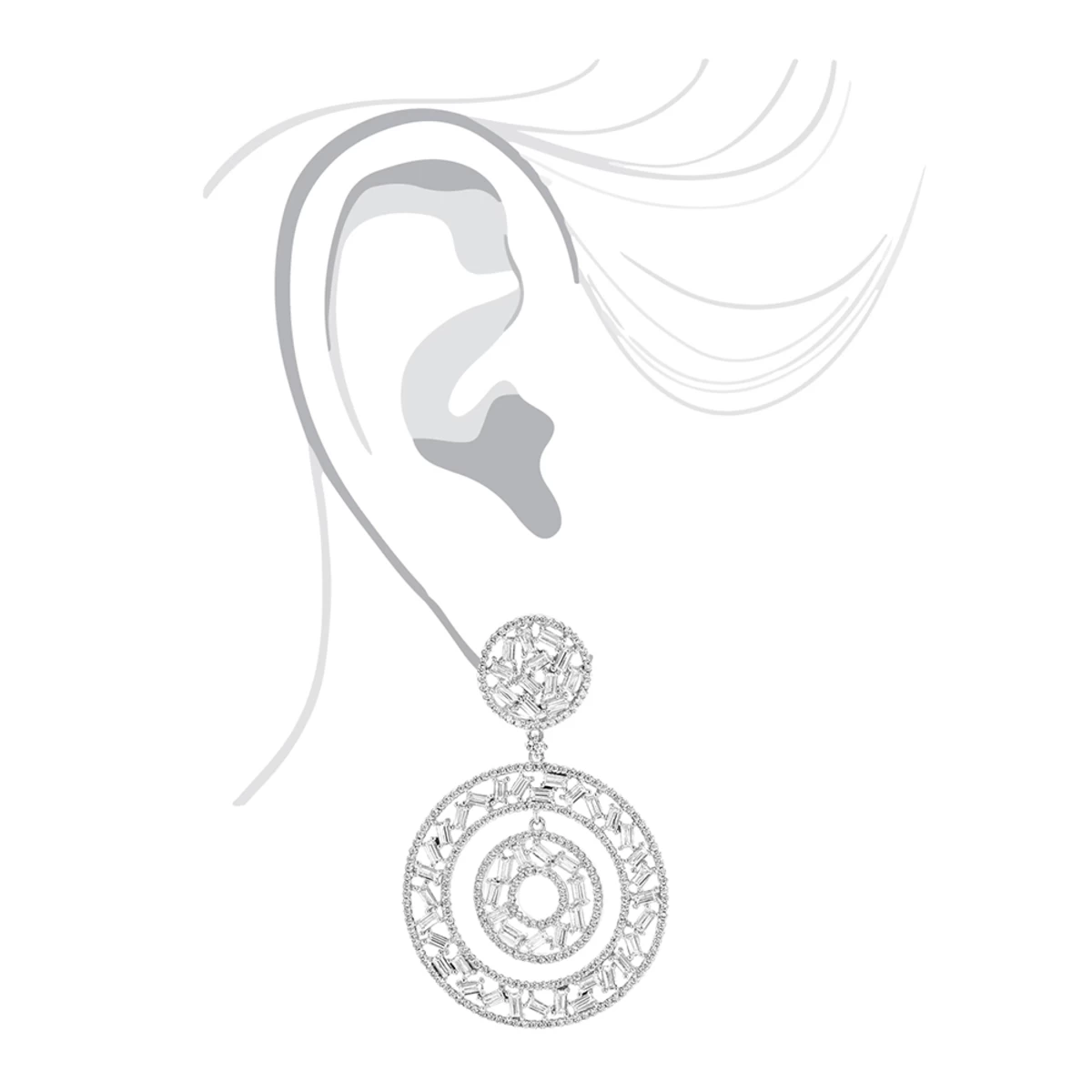 Unique 14K White Gold Designer Baguette Round Diamond Earrings For Women 7ct - Image 5