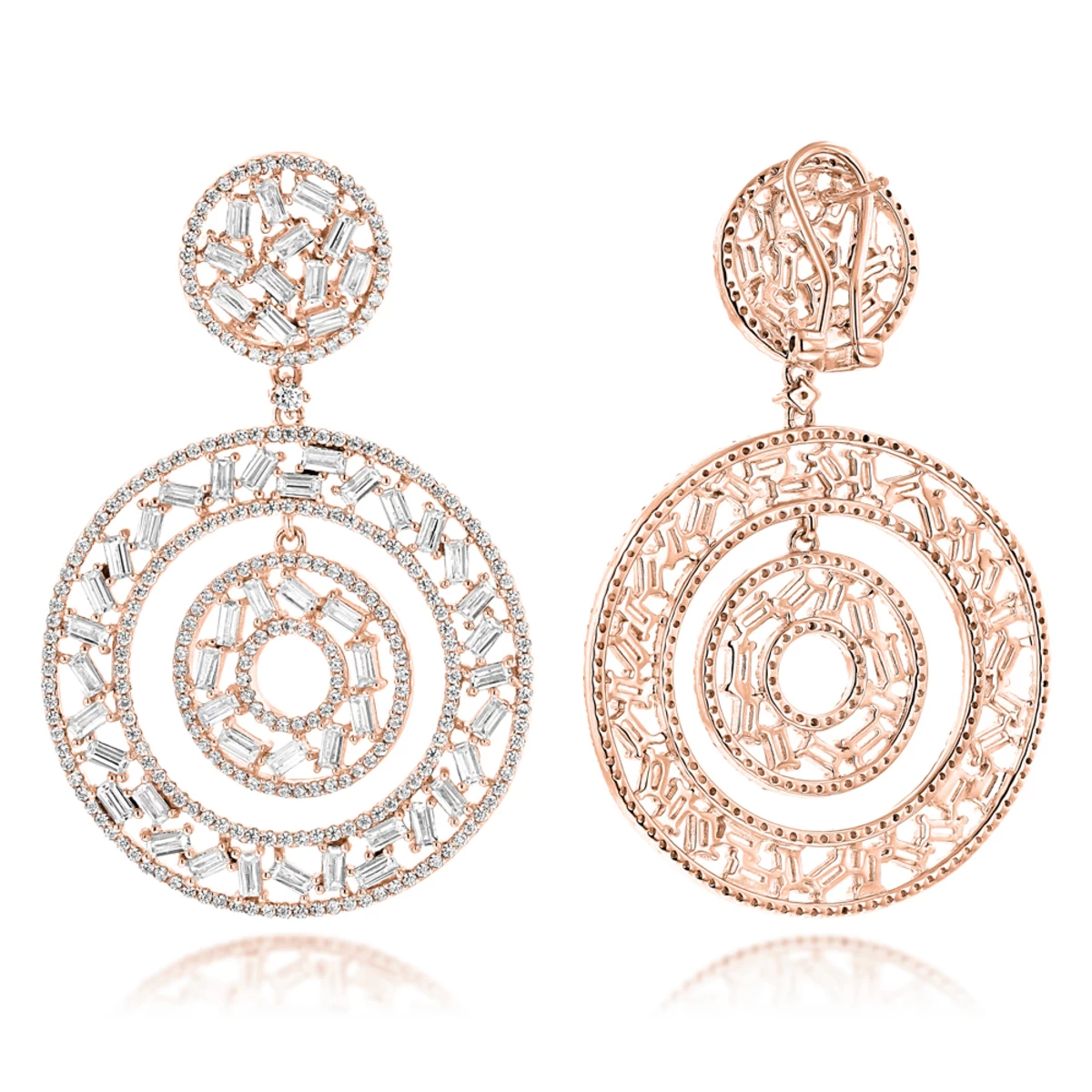 Unique 14K White Gold Designer Baguette Round Diamond Earrings For Women 7ct - Image 3