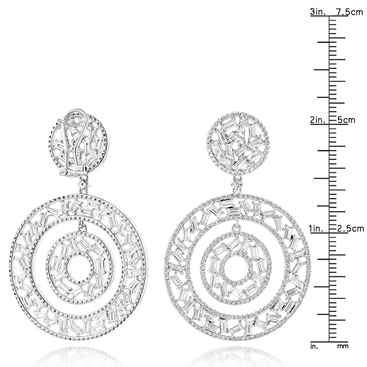 Unique 14K White Gold Designer Baguette Round Diamond Earrings For Women 7ct - Image 6